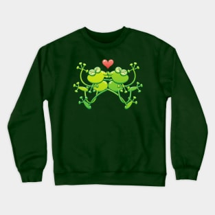 Couple of funny green frogs in love kissing passionately Crewneck Sweatshirt